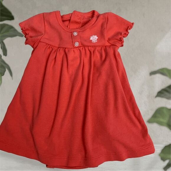 Carter's Infant Girl's size 3 months Coral Pink Cotton Short ruffle sleeve Dress - Picture 1 of 12